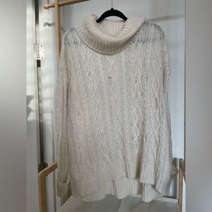 Free People Cream Cable Knit Turtleneck Sweater